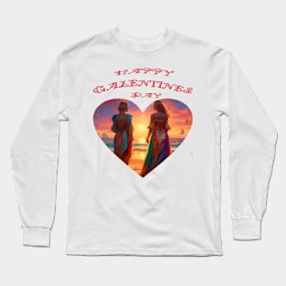 Girlfriends on the beach on Galentines day Long Sleeve T-Shirt